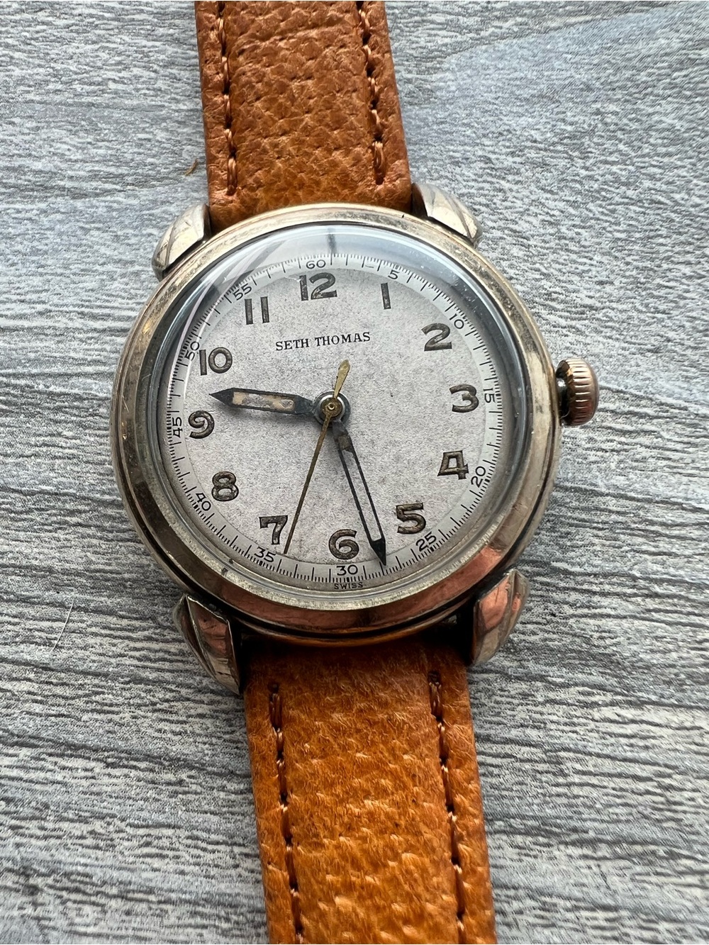 Seth Thomas Vintage mechanical watch with brown band